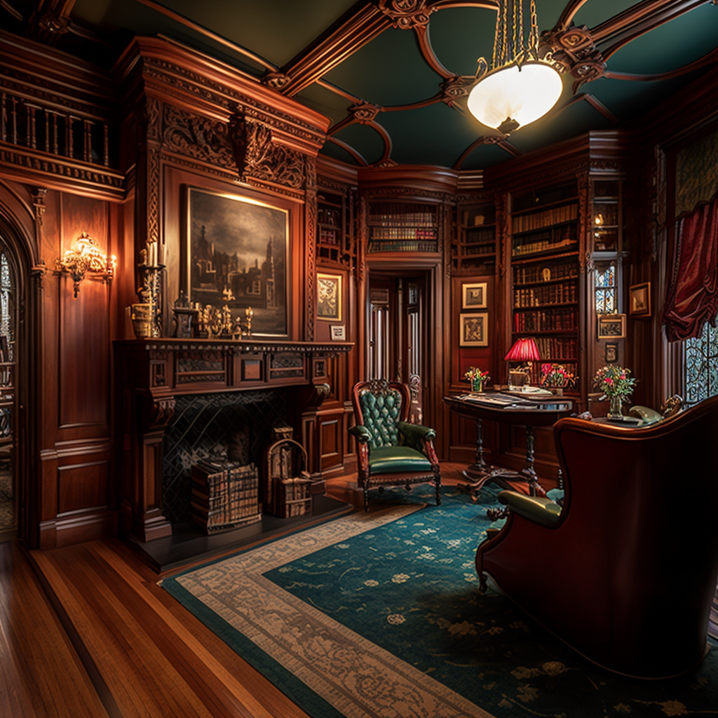 Walker House, West Adams, LA, library, rendering